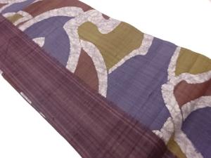 手織り紬縞に幾何学模様織出し名古屋帯